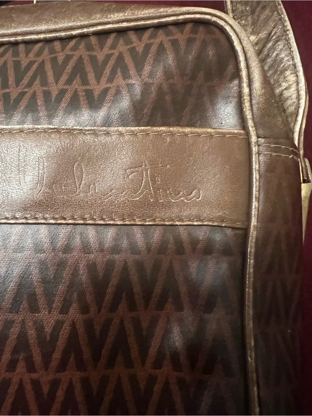 Vintage Mario Valentino Monogram Crossbody Bag Brown Leather Coated Canvas Vtg
